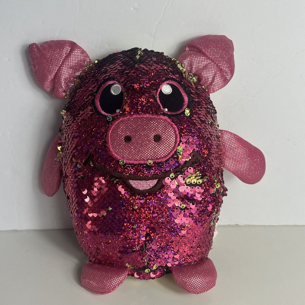 Shimmeez Polly Pig Flip Reversible Pink Gold Sequins Plush Stuffed Animal Toy